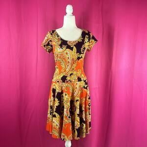 Ralph Lauren soft knit paisley drop waist dress, size Med petite PM